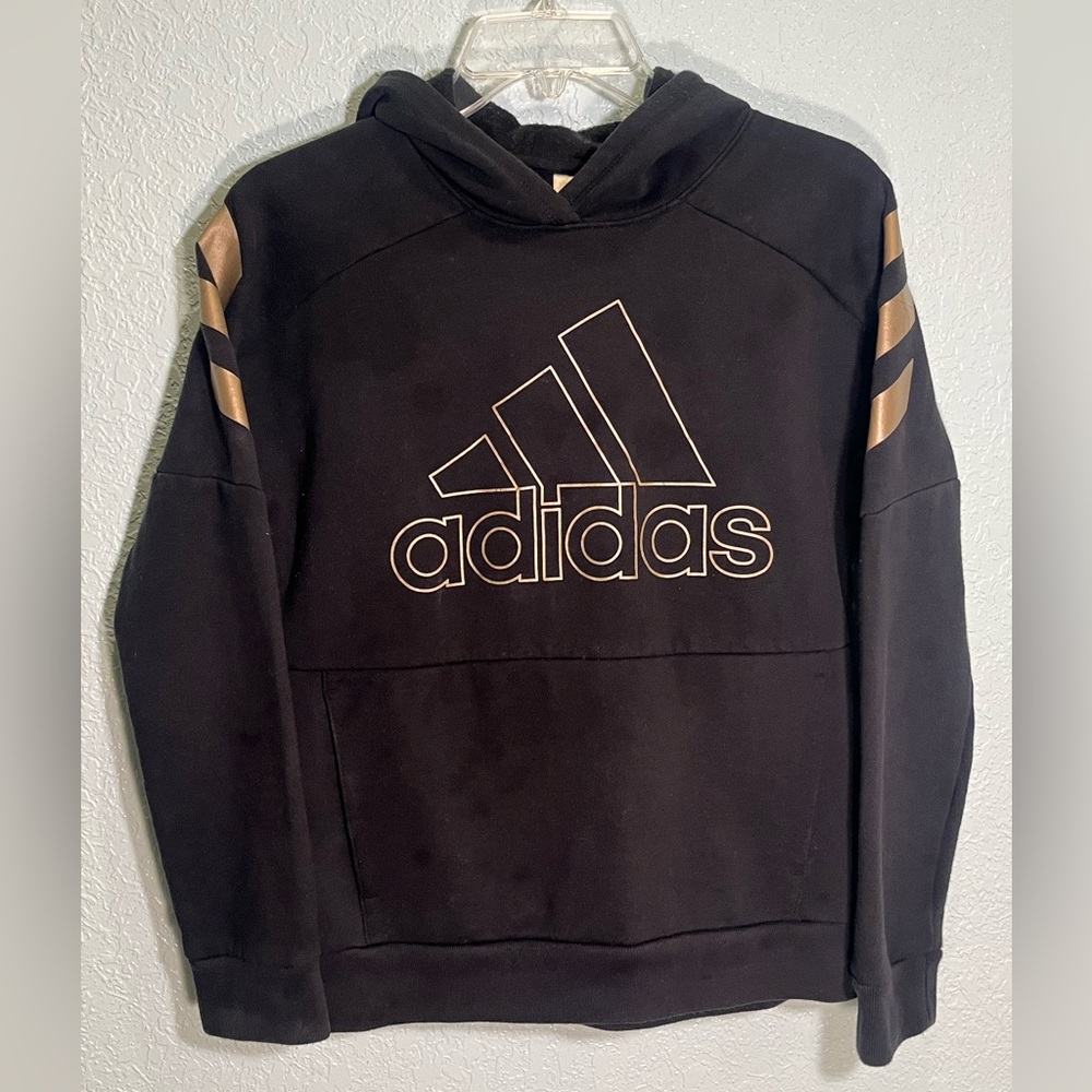 ADIDAS Kids Black and Bronze Gold Fleece Logo Hoodie Size L (14/16)
